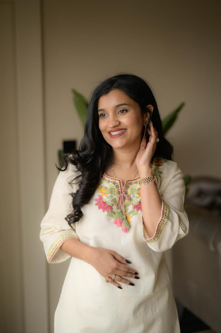 Ivory Gulmohar Cotton Embroidered Co-ord Set