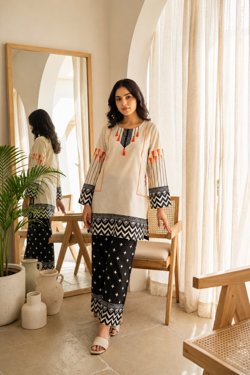 Ivory Noir Imported Rayon Co-ord Set