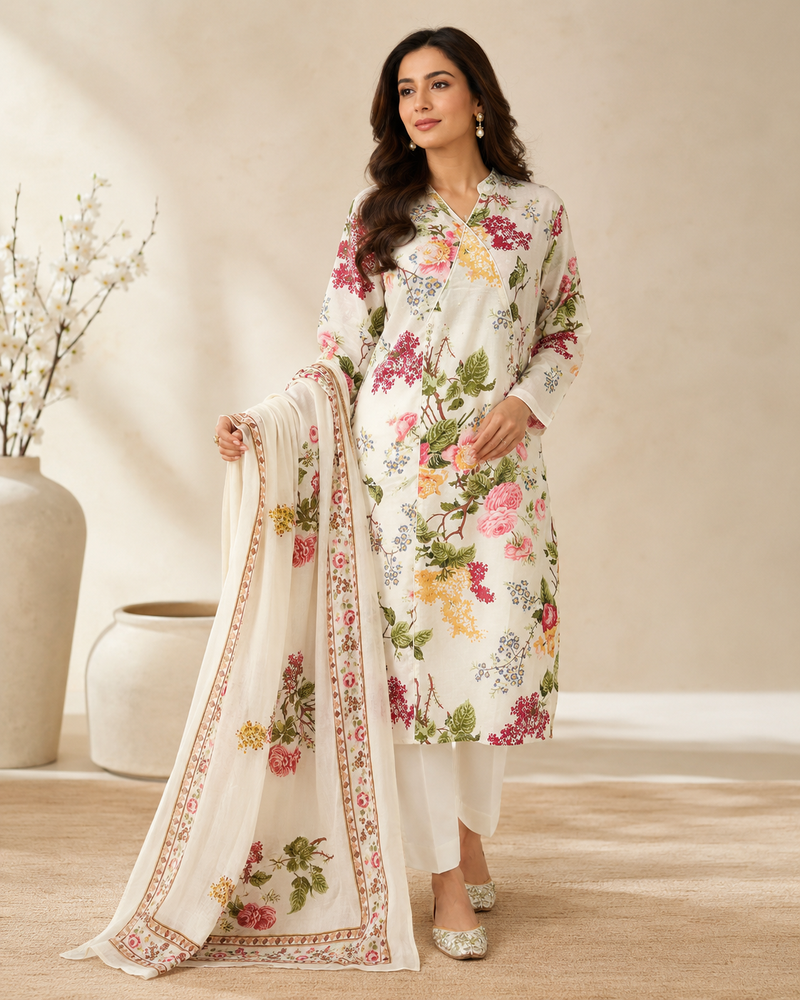 “Ivory Floral Printed Suit Set