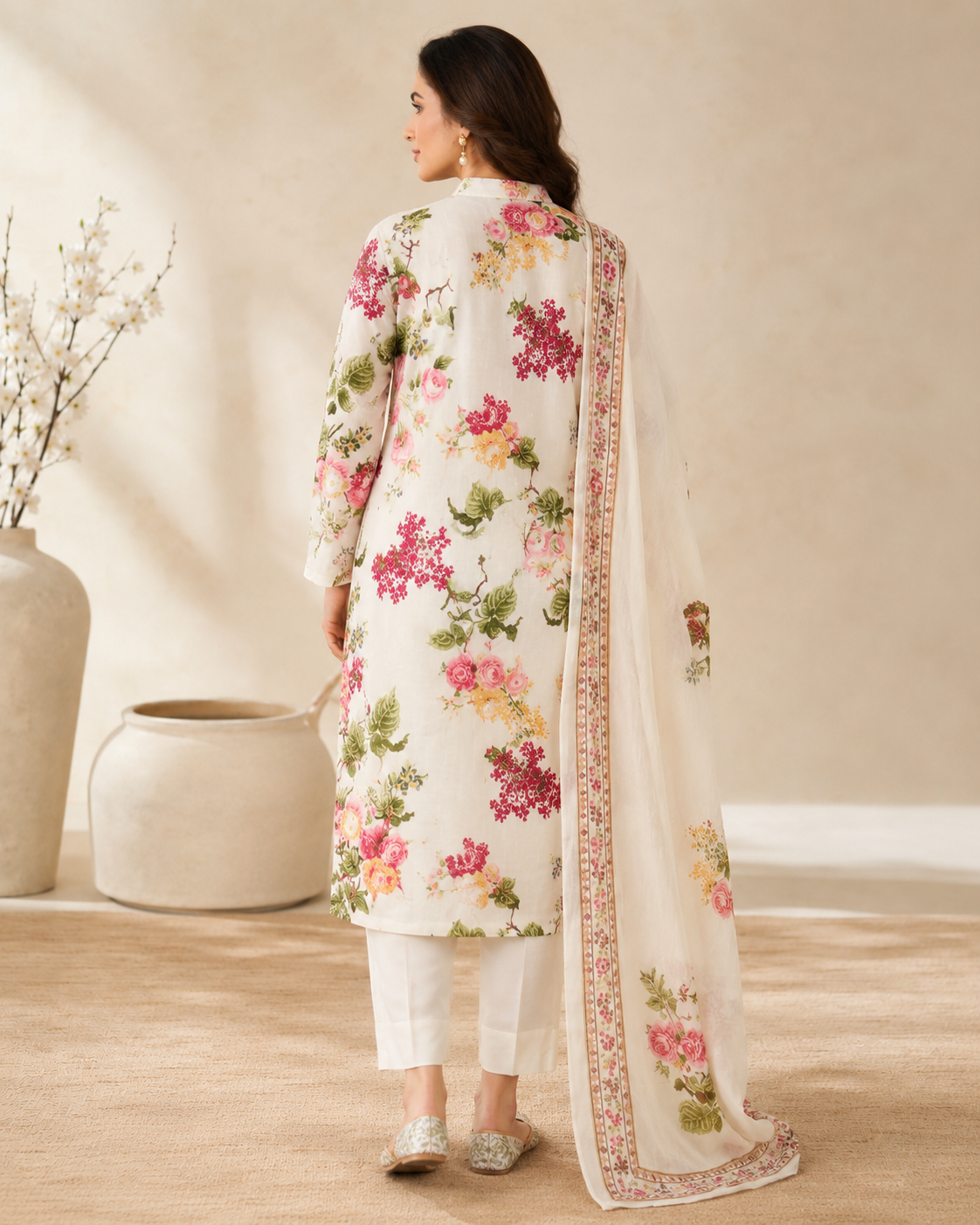 “Ivory Floral Printed Suit Set