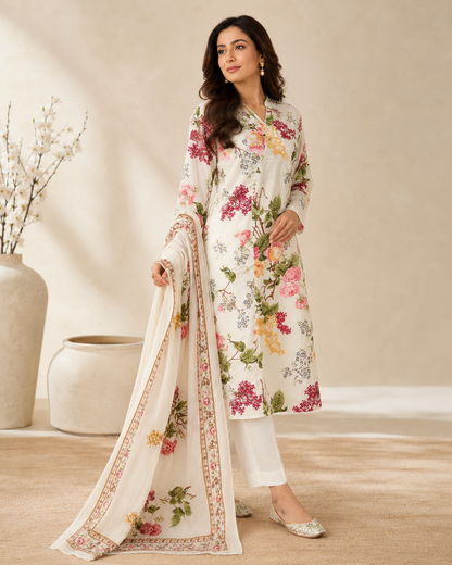 “Ivory Floral Printed Suit Set