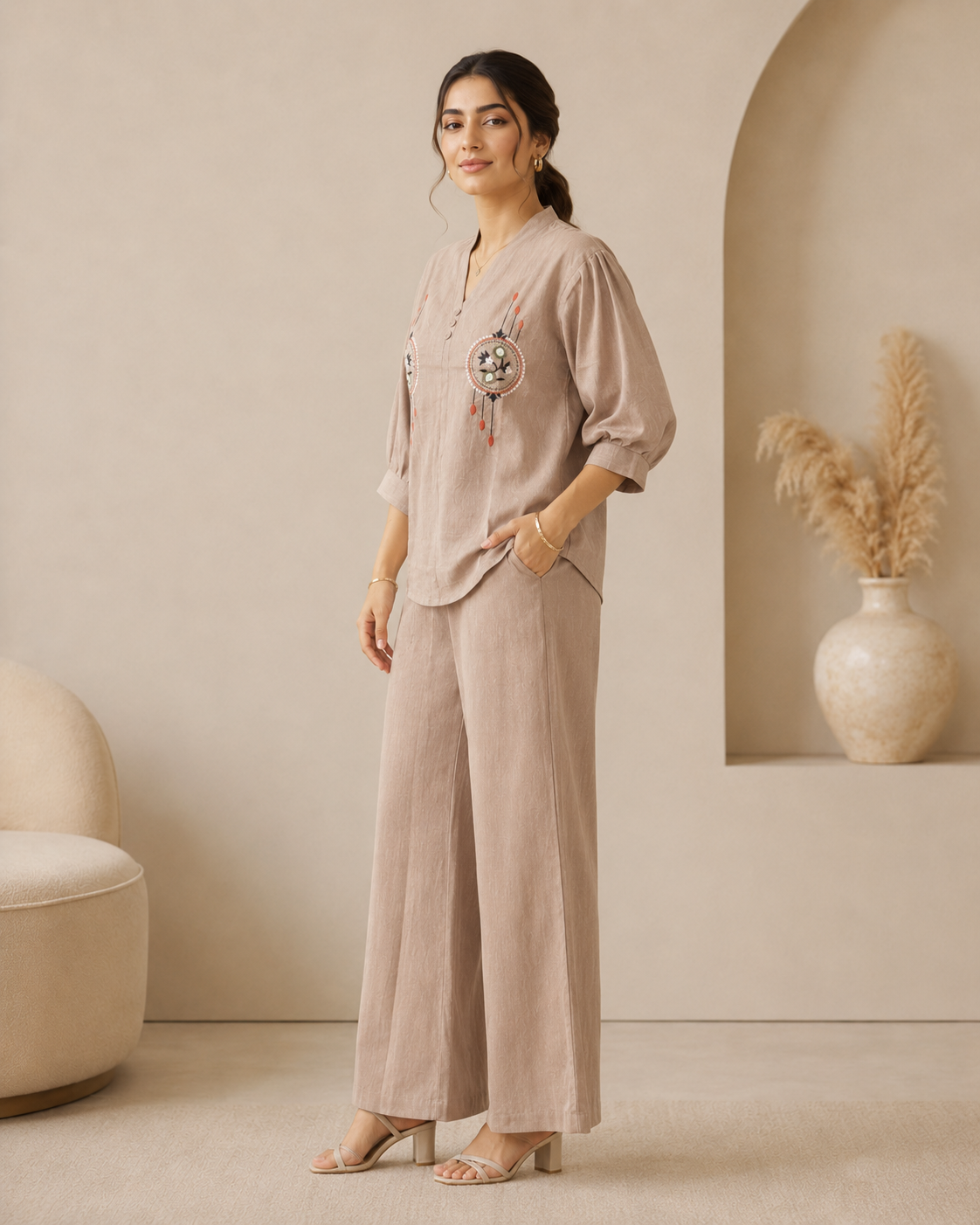 Mocha Muse Embroidered Co-ord Set