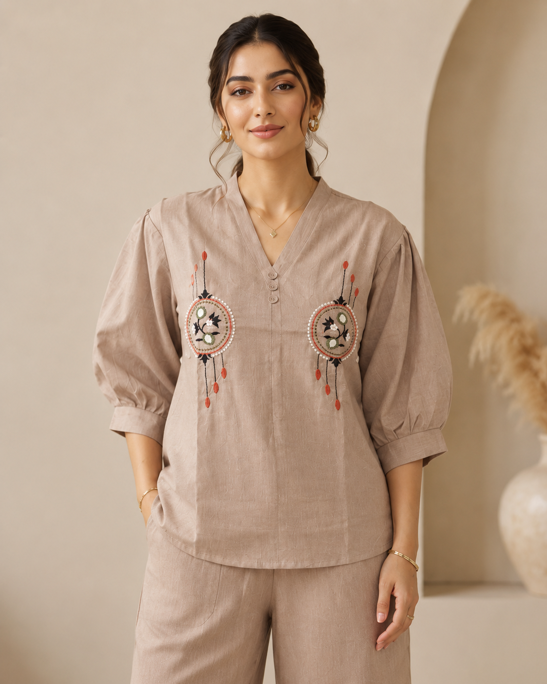 Mocha Muse Embroidered Co-ord Set