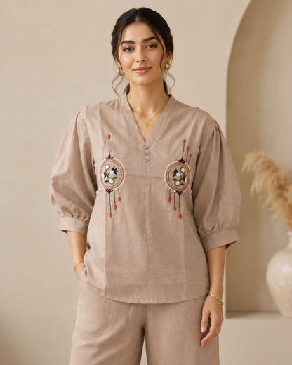 Mocha Muse Embroidered Co-ord Set