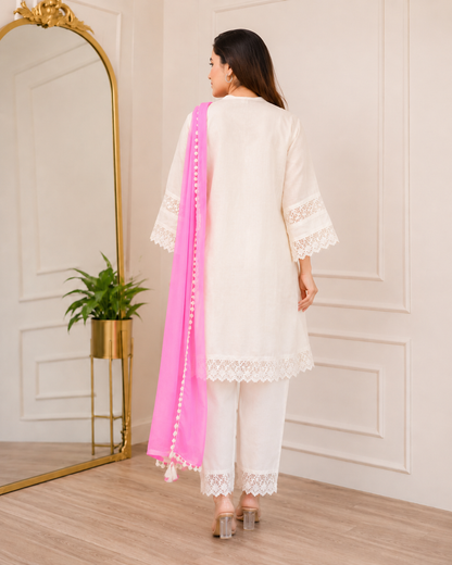 Ivory Pink Floral Lace Suit Set”