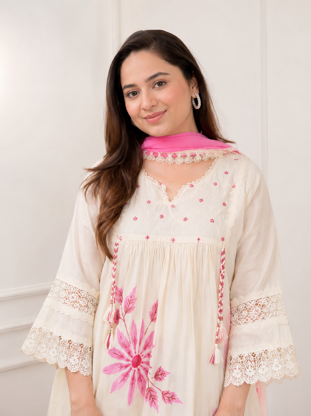 Ivory Pink Floral Lace Suit Set”