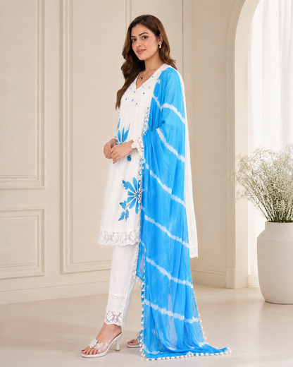 Ivory Blue Floral Lace Suit Set”