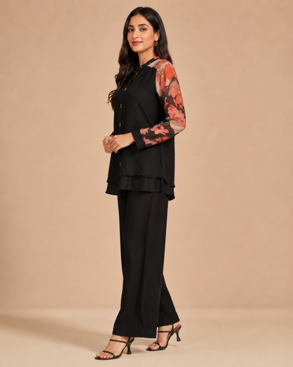 Black Floral Sleeve Co-ord Set