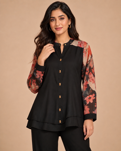 Black Floral Sleeve Co-ord Set