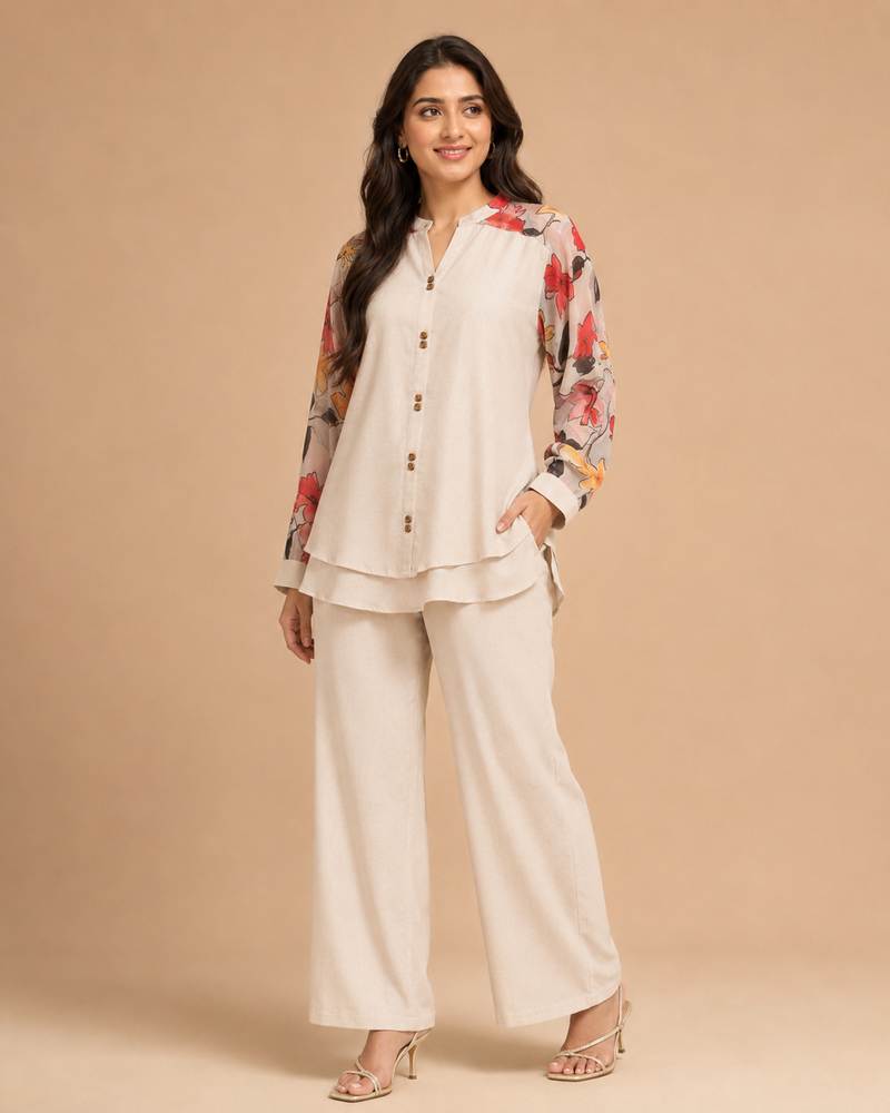 Ivory Floral Sleeve Co-ord Set