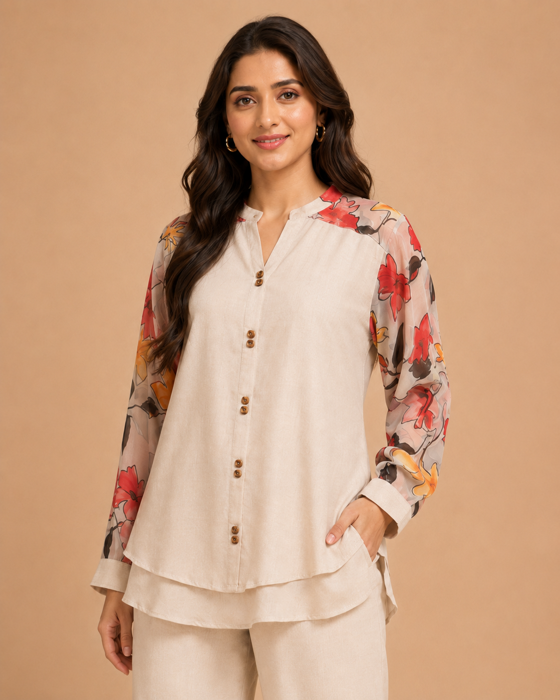 Ivory Floral Sleeve Co-ord Set