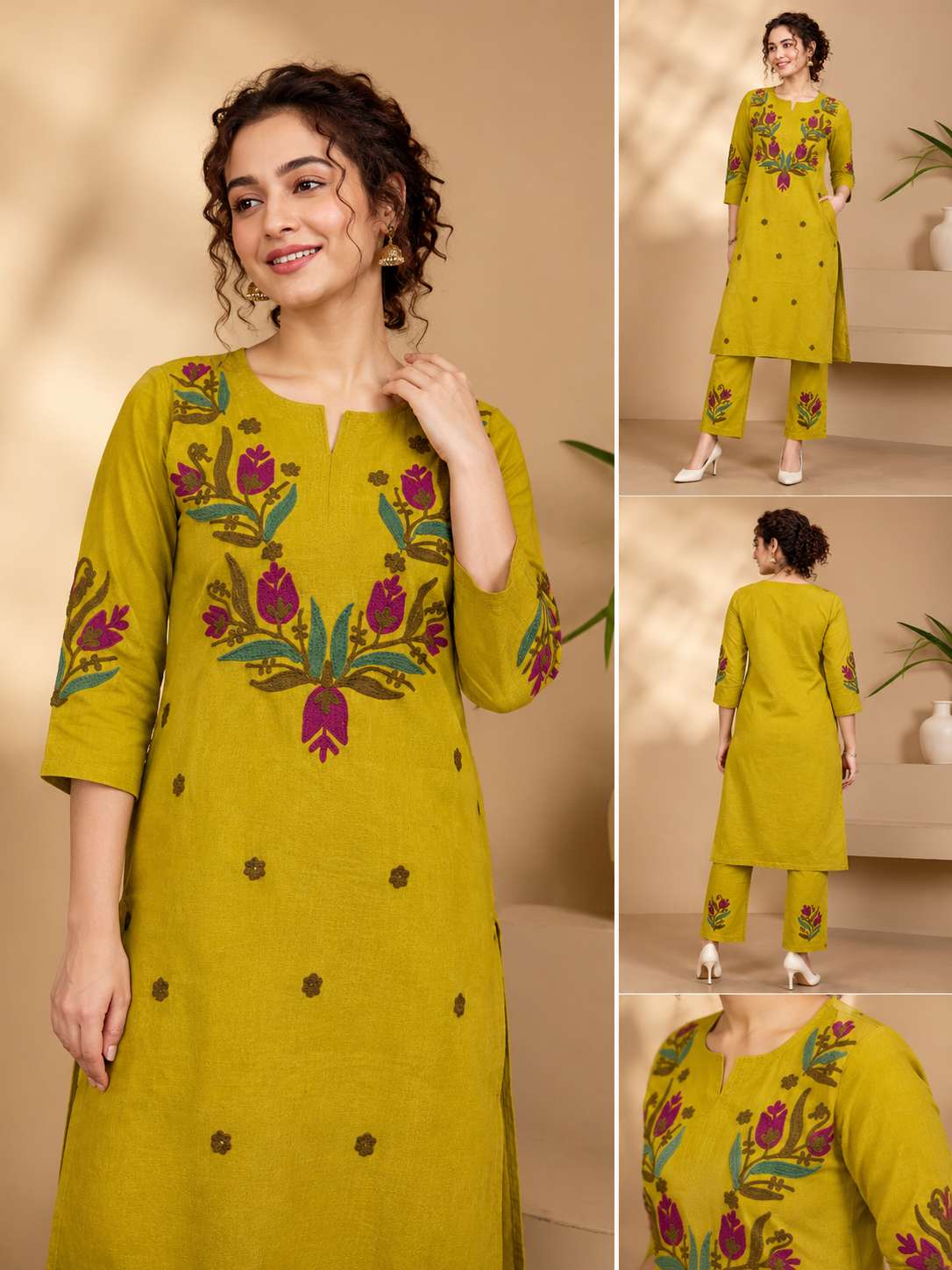 Mustard Bloom Embroidered Kurta Set