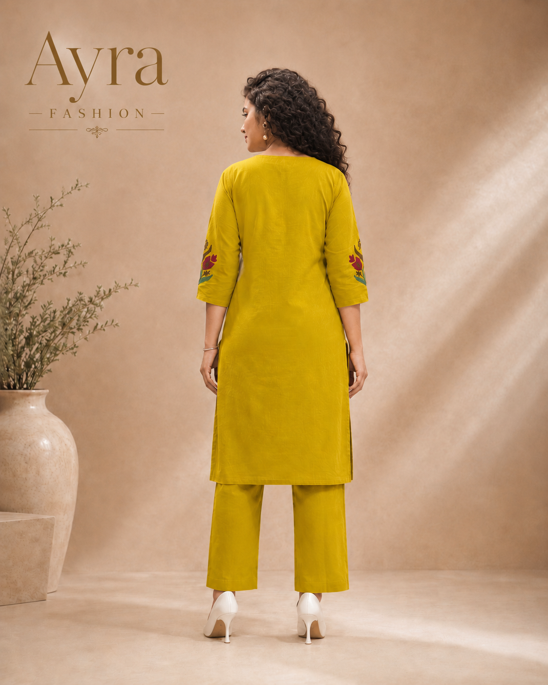 Mustard Bloom Embroidered Kurta Set