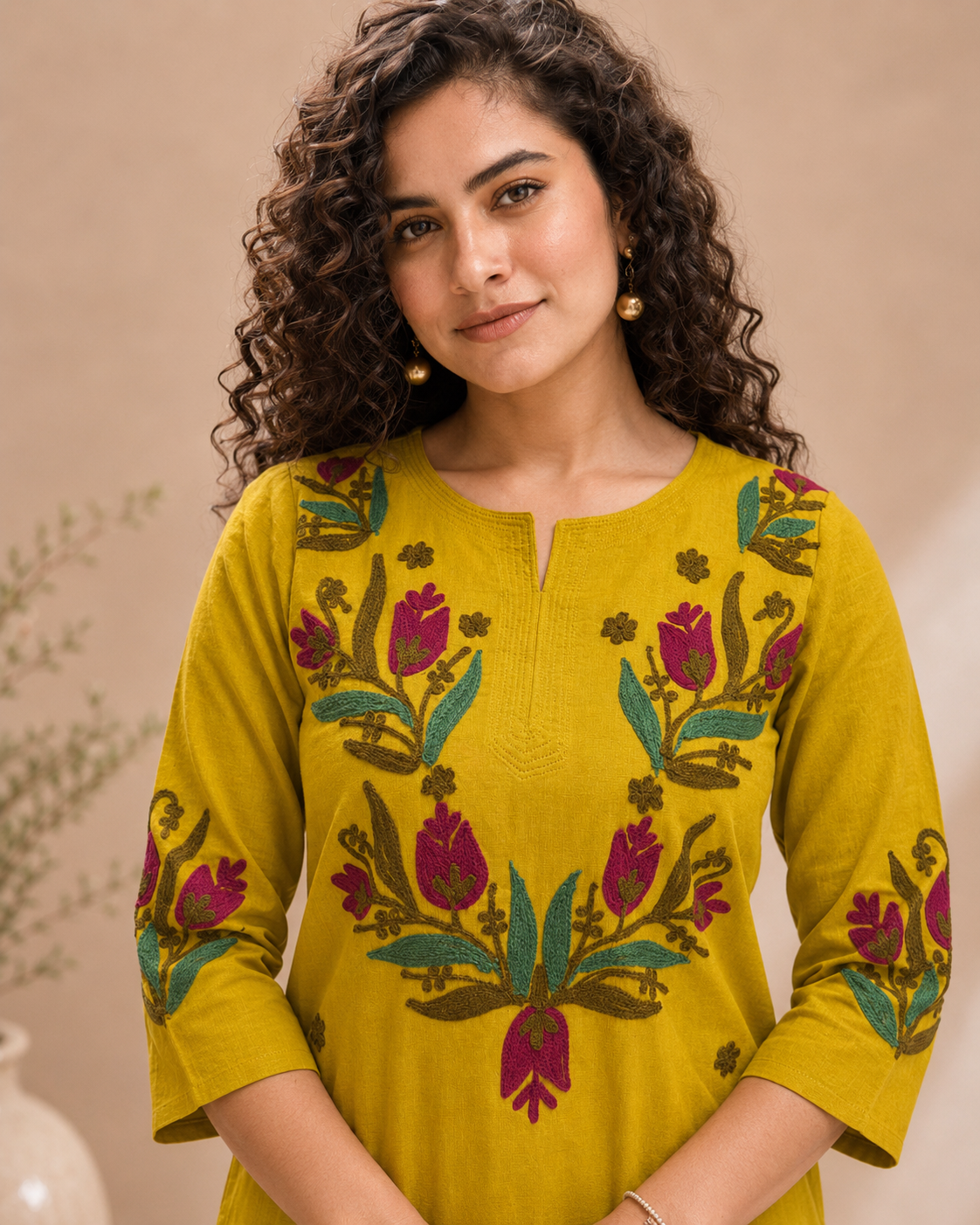 Mustard Bloom Embroidered Kurta Set