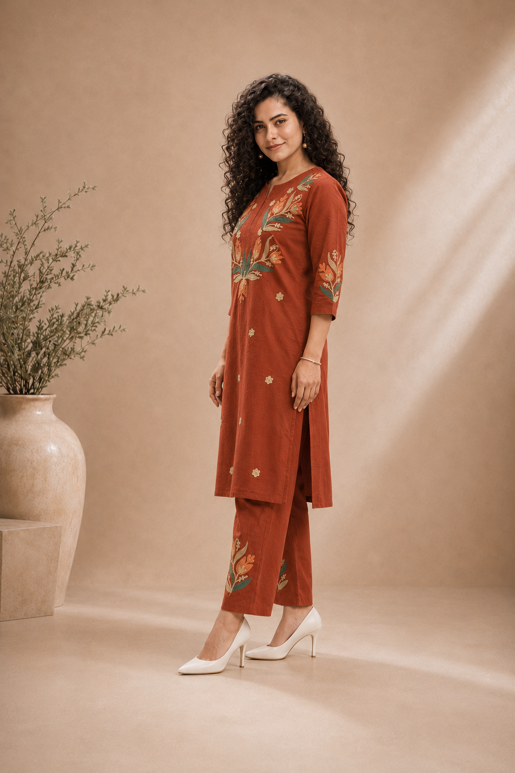 Rust Bloom Embroidered Kurta Set