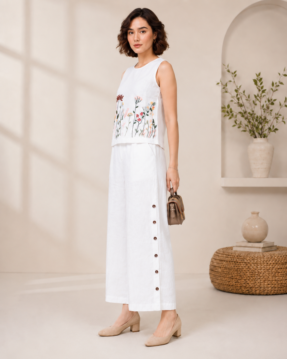 White Garden Embroidered Co-ord Set