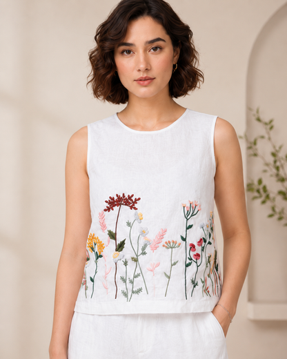 White Garden Embroidered Co-ord Set