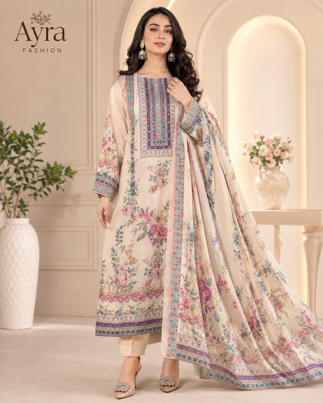 Ayra Lilac Pure Silk Floral Suit Set
