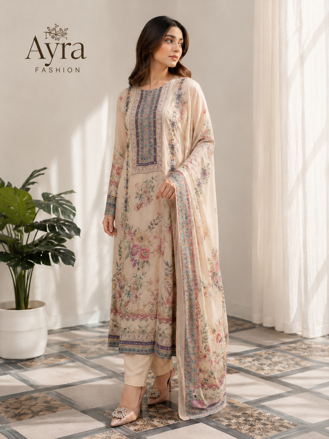 Ayra Lilac Pure Silk Floral Suit Set