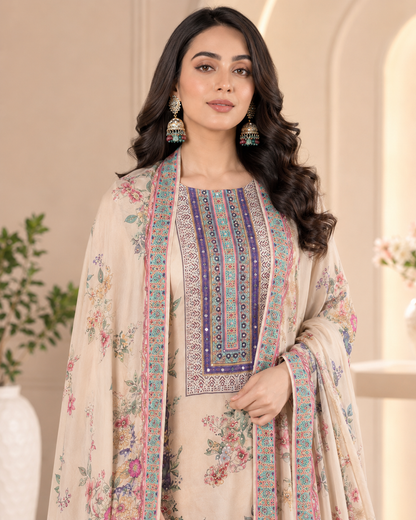 Ayra Lilac Pure Silk Floral Suit Set
