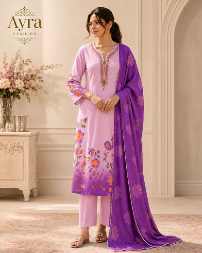 Rose Lavender Soft Silk Kurta Set
