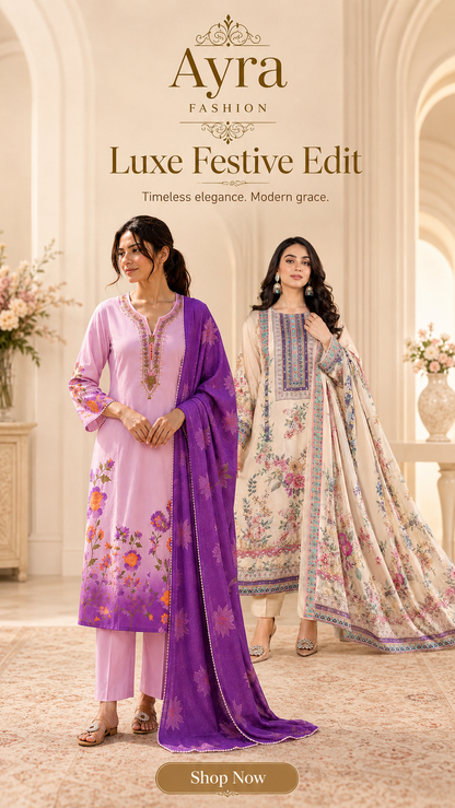 Ayra Lilac Pure Silk Floral Suit Set