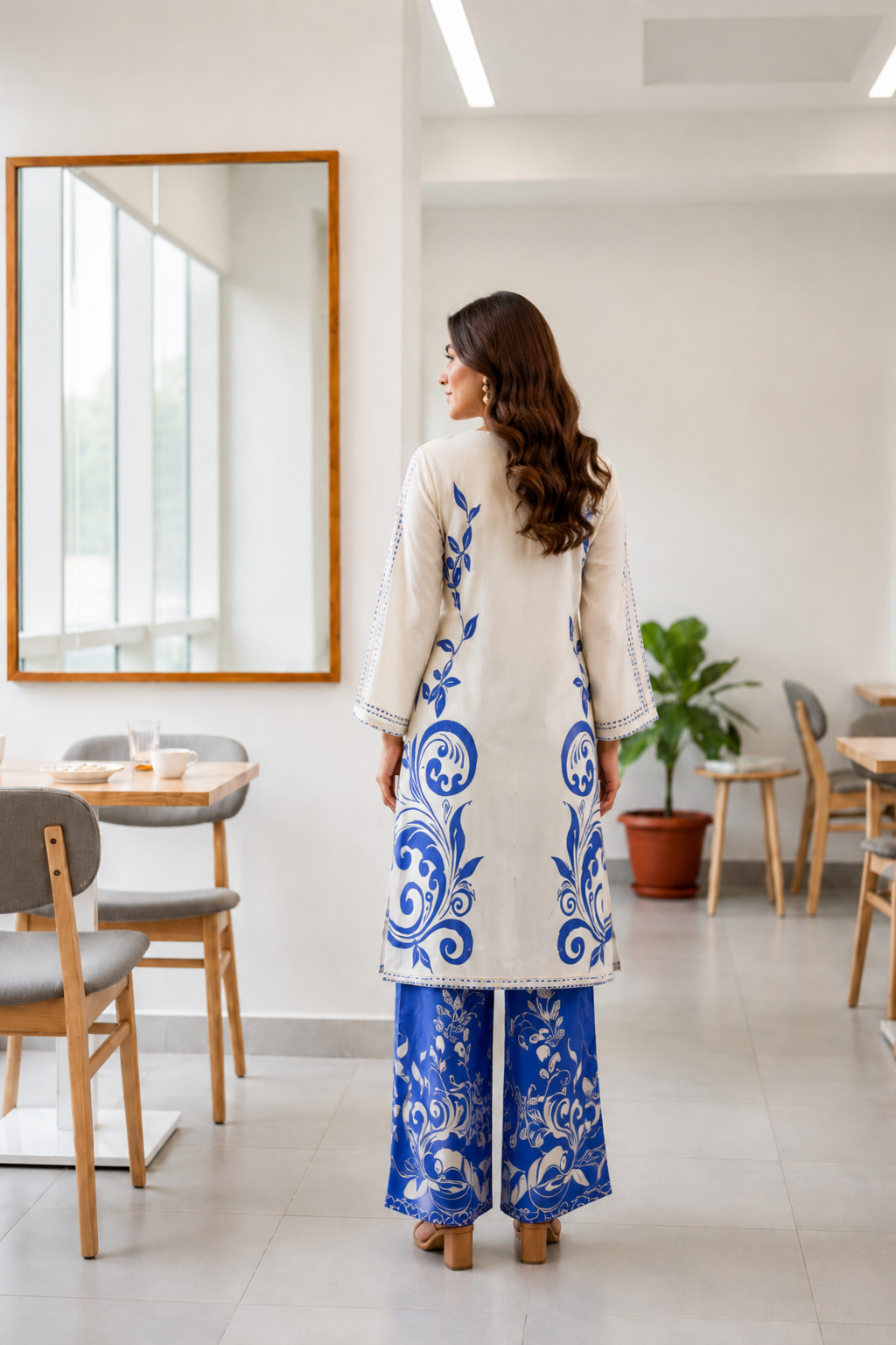 Blue Flora Imported Rayon Co-ord Set