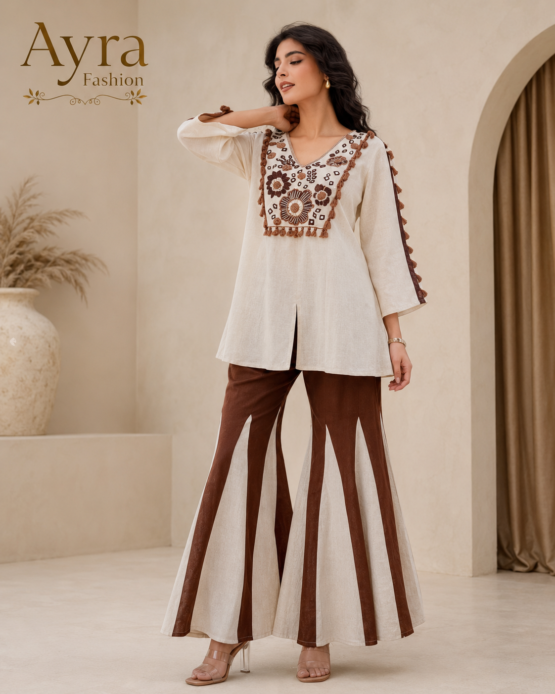 Ivory Brown Sarara Embroidery Co-ord Set