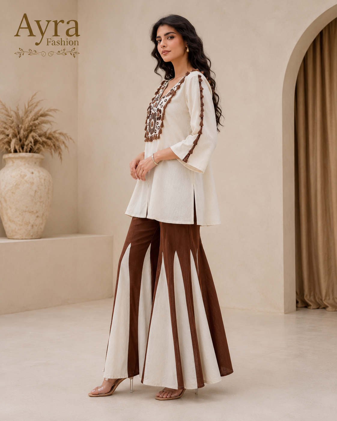Ivory Brown Sarara Embroidery Co-ord Set