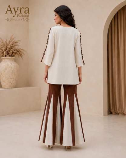 Ivory Brown Sarara Embroidery Co-ord Set