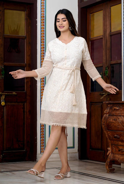 Ivory Lace Charm Short Kurti Dress
