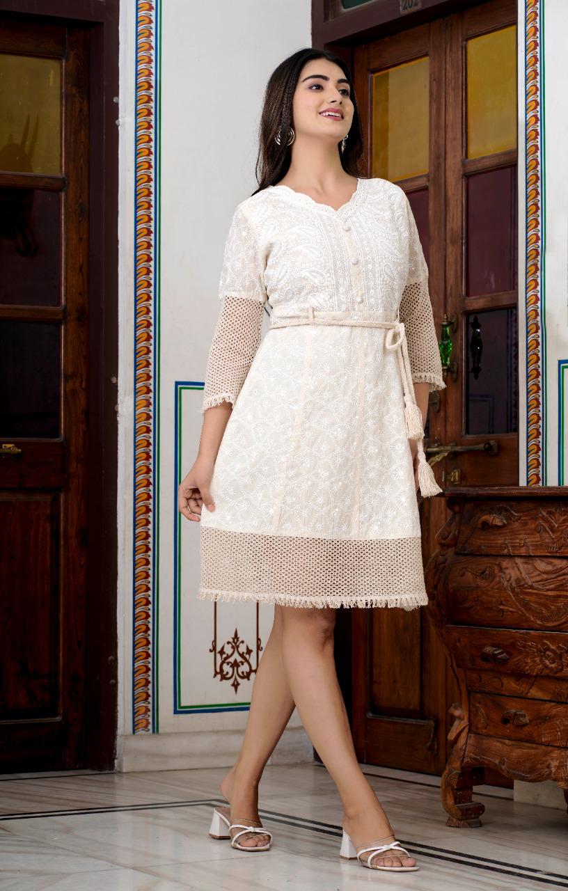 Ivory Lace Charm Short Kurti Dress