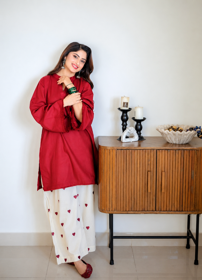 Hania Aamir’s Red Hearts Pure Cotton Co-ord Set