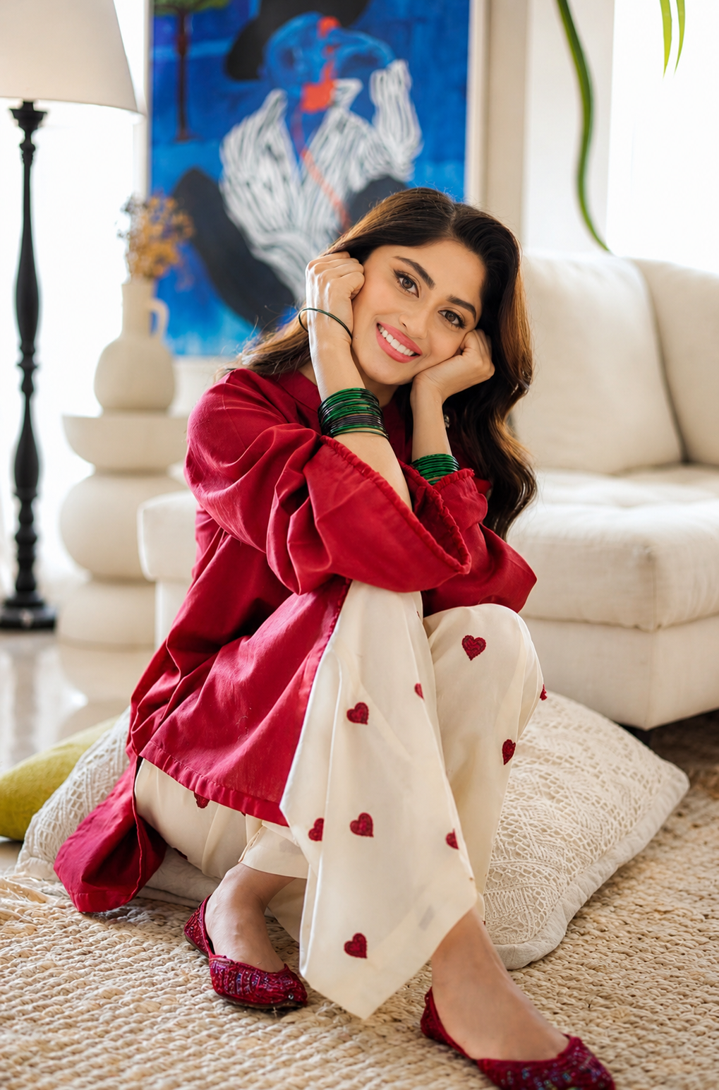 Hania Aamir’s Red Hearts Pure Cotton Co-ord Set