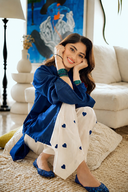 Hania Aamir’s Blue Heart Pure Cotton Co-ord Set