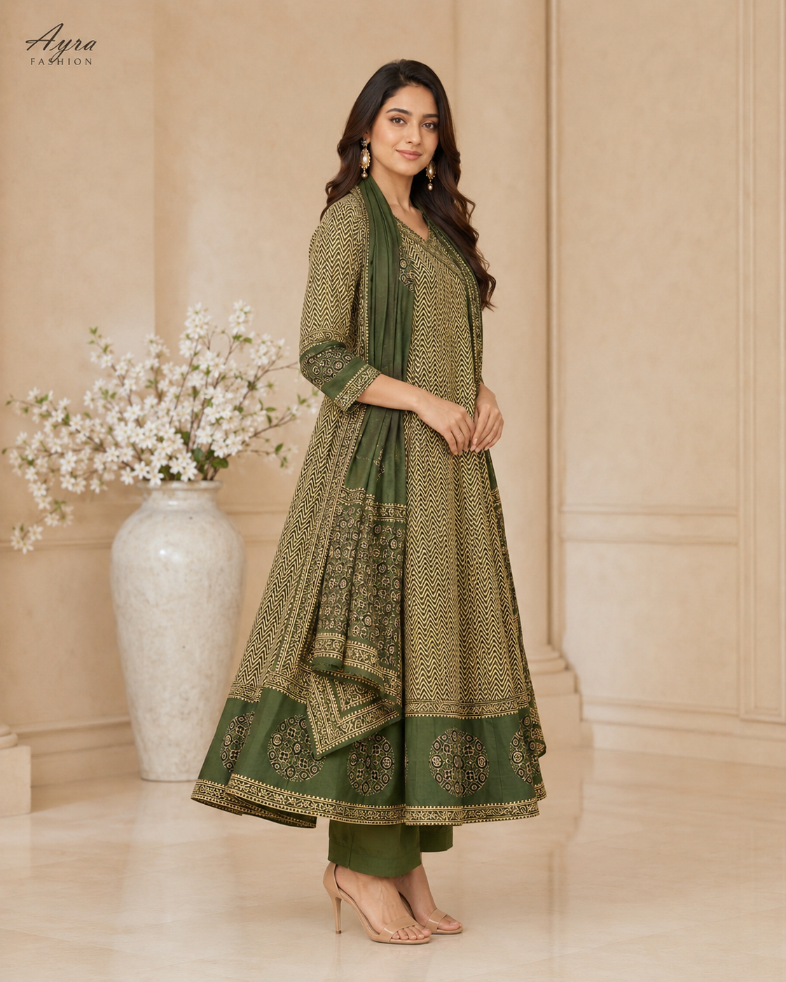 Emerald Grace Printed Anarkali Set