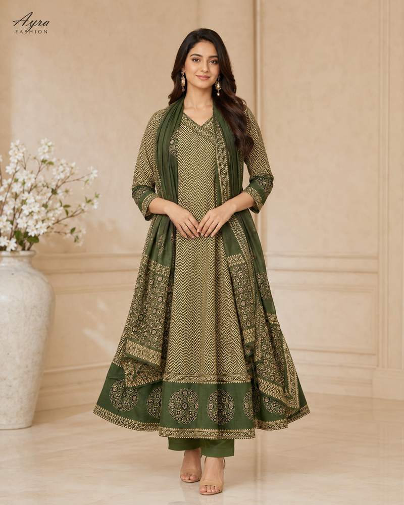 Emerald Grace Printed Anarkali Set