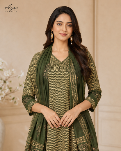 Emerald Grace Printed Anarkali Set