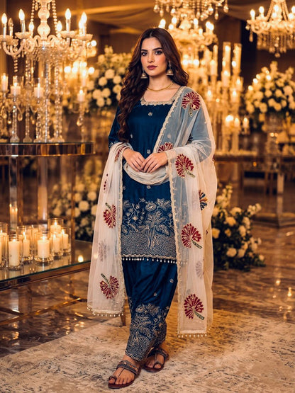New Fendi Silk Top & Farshi Palazzo With Dupatta set-(PD1154)