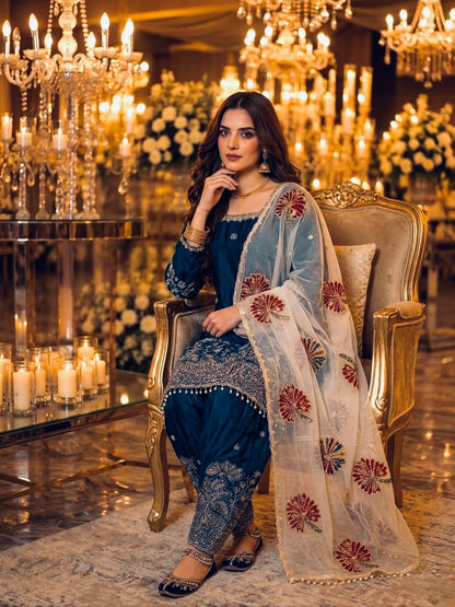 New Fendi Silk Top & Farshi Palazzo With Dupatta set-(PD1154)