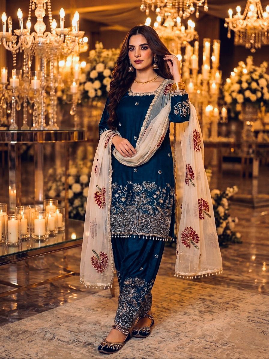 New Fendi Silk Top & Farshi Palazzo With Dupatta set-(PD1154)