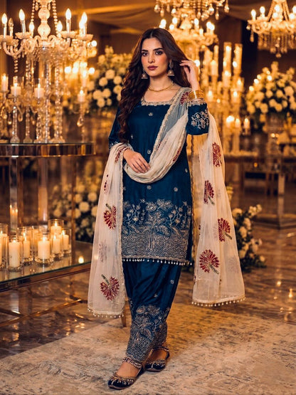 New Fendi Silk Top & Farshi Palazzo With Dupatta set-(PD1154)