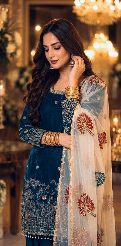New Fendi Silk Top & Farshi Palazzo With Dupatta set-(PD1154)