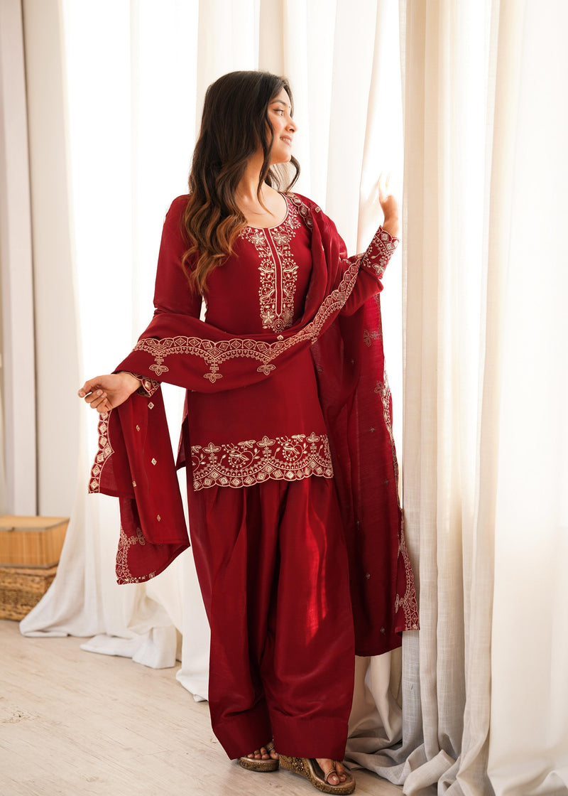 Ayra Zarmina Embroidered Maroon Kurta Set-(NKB-79)