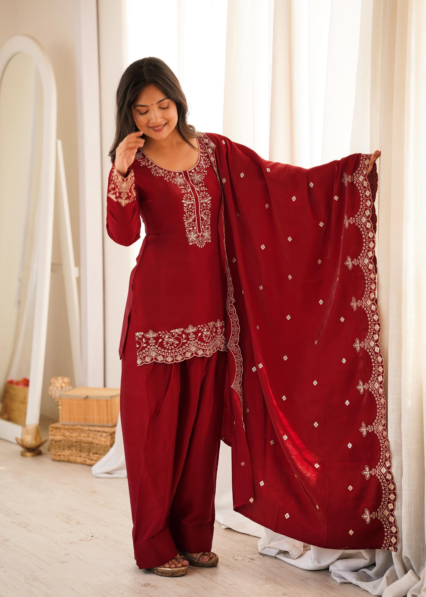 Ayra Zarmina Embroidered Maroon Kurta Set-(NKB-79)