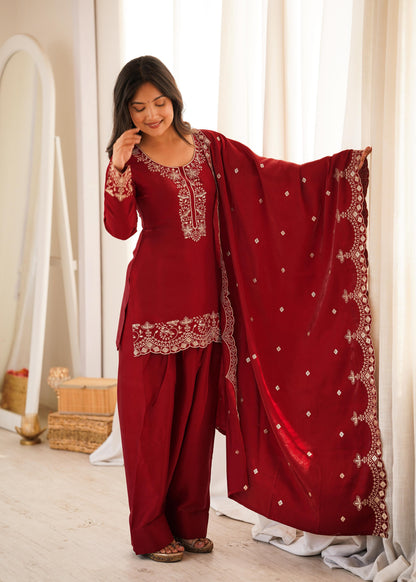 Ayra Zarmina Embroidered Maroon Kurta Set-(NKB-79)