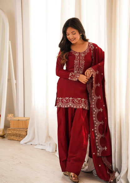 Ayra Zarmina Embroidered Maroon Kurta Set-(NKB-79)