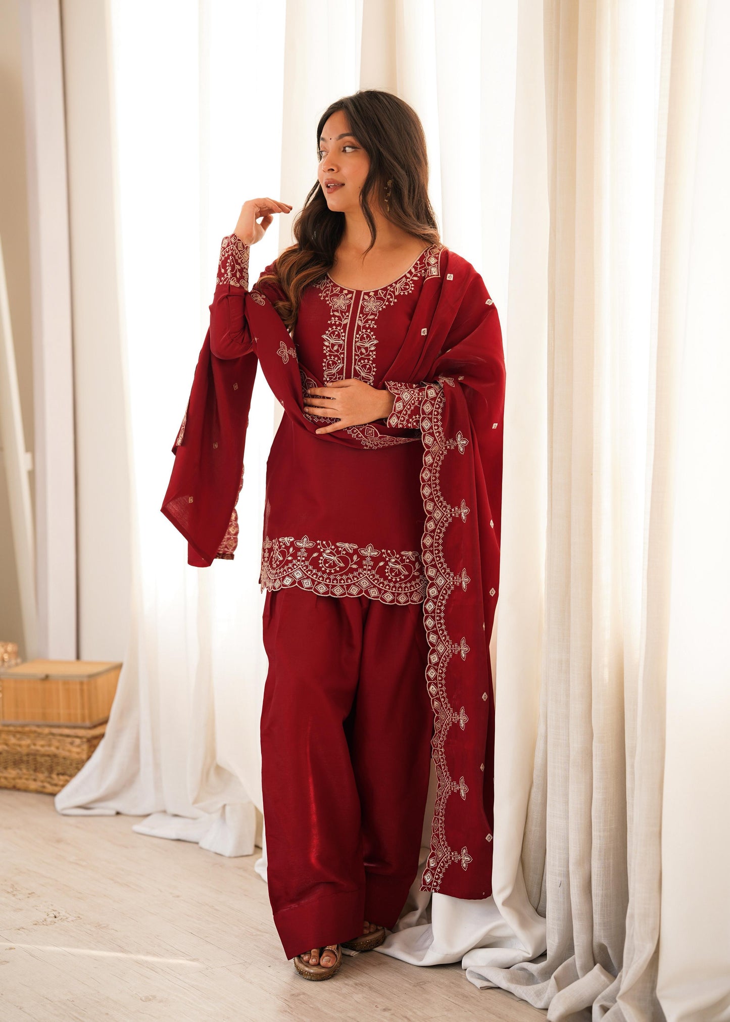 Ayra Zarmina Embroidered Maroon Kurta Set-(NKB-79)