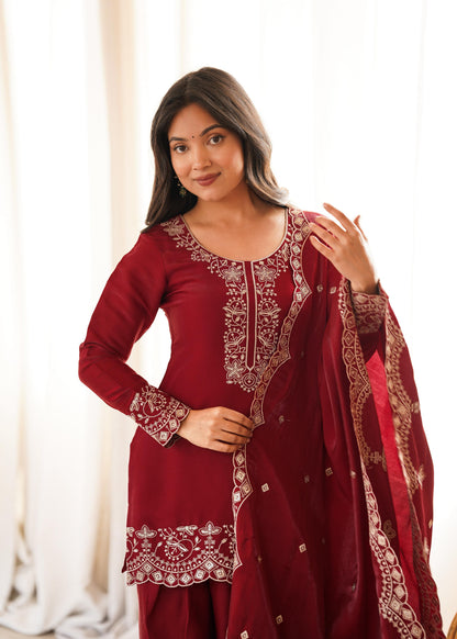 Ayra Zarmina Embroidered Maroon Kurta Set-(NKB-79)