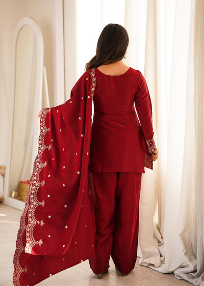 Ayra Zarmina Embroidered Maroon Kurta Set-(NKB-79)